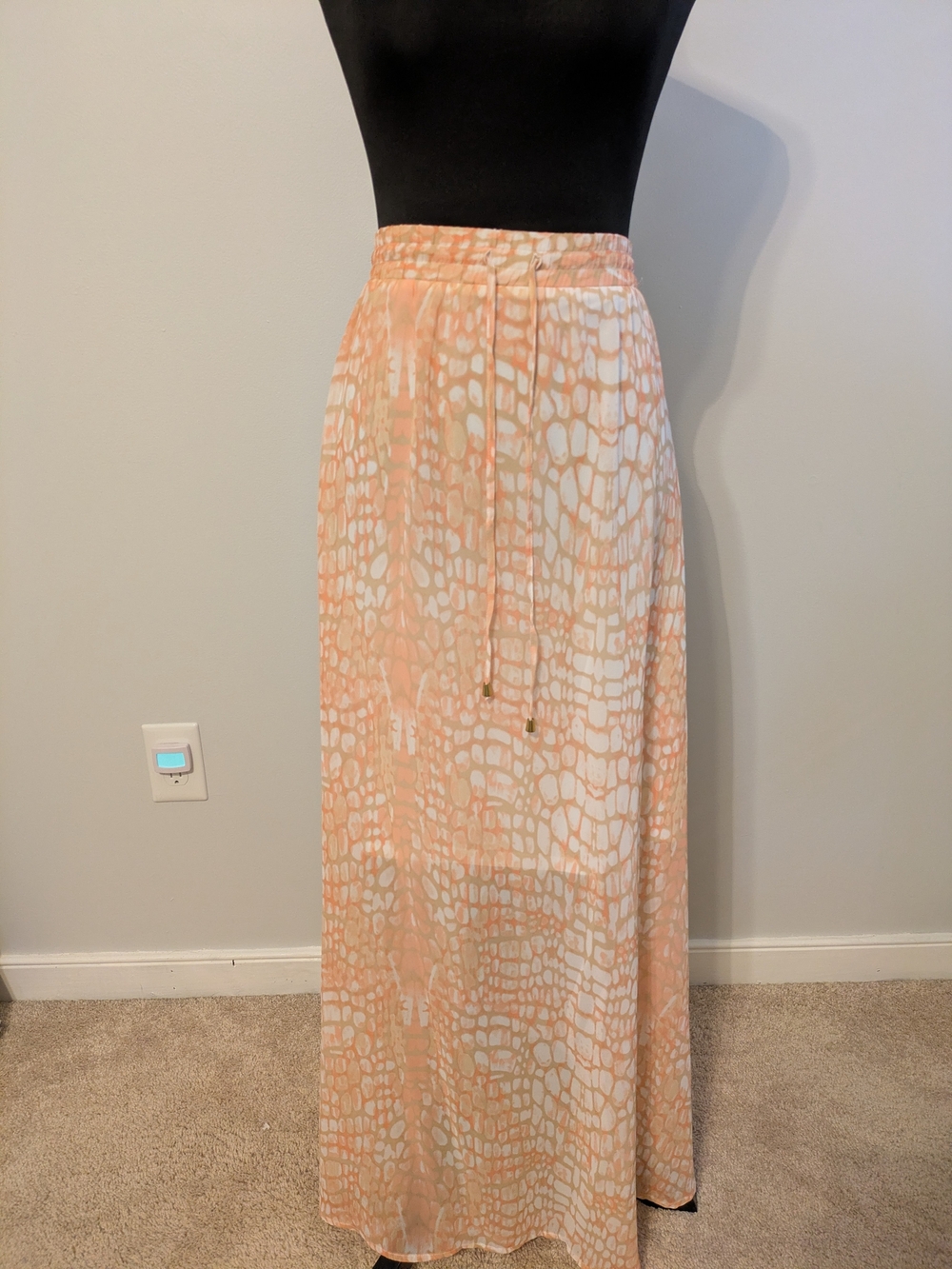 NWOT Worthington Peach Crocodile Skin Maxi Skirt Size 1X Drawstring Sheer